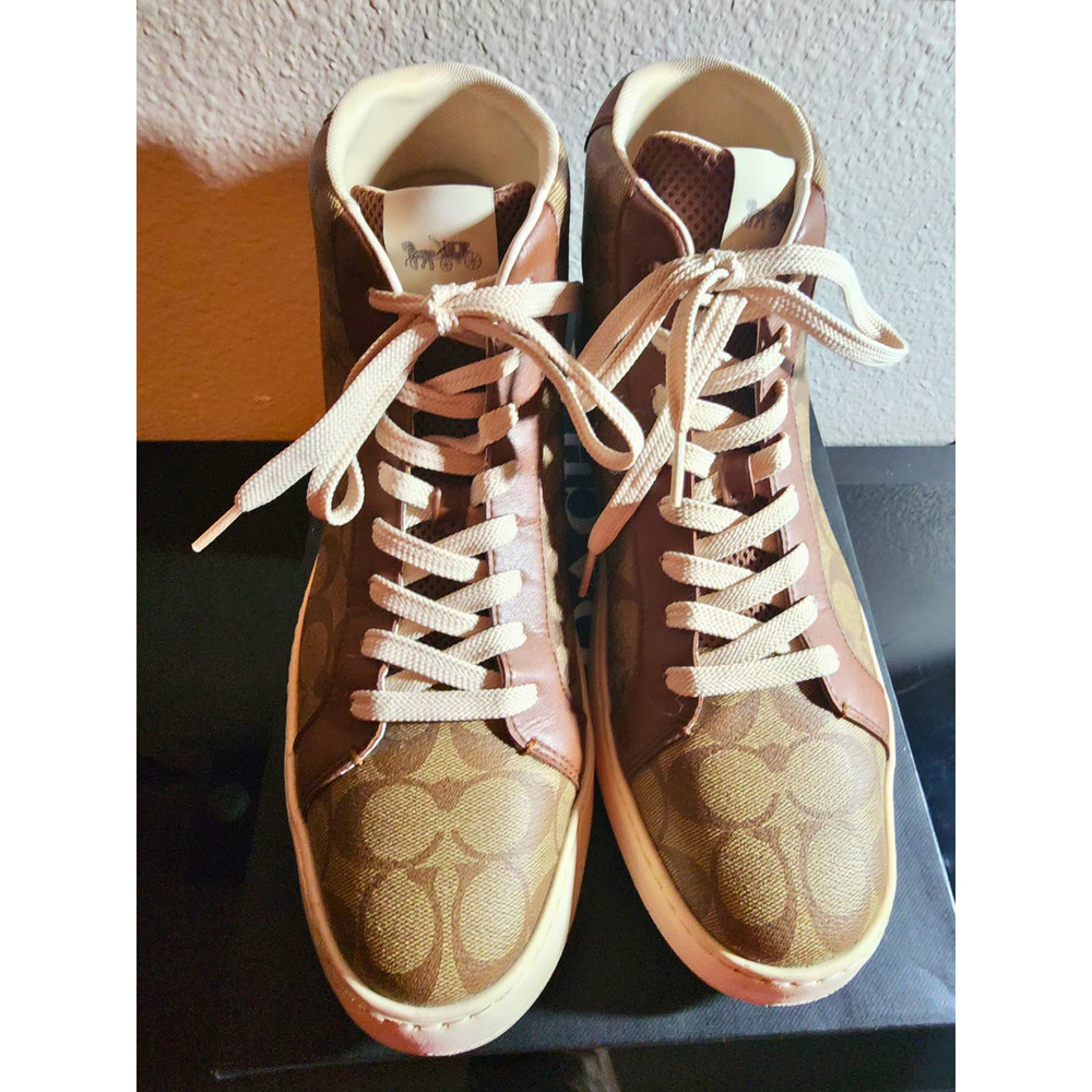 Coach High Top Sneakers Signature Logo Tan Sz 13 Mens w/ Box